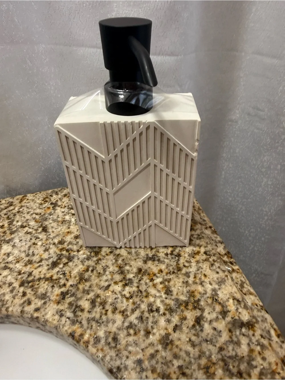Modern Geometric White Ceramic Soap Dispenser with Black Pump